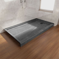 Single Threshold Shower Pan with Non-Slip Texture – Right Drain Acrylic and Fiberglass Shower Pan - Gray Marble Look
