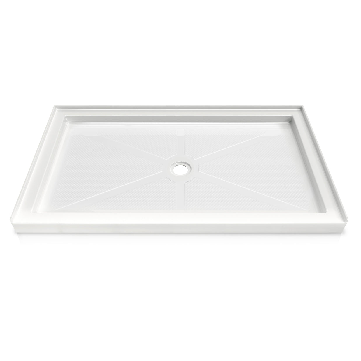 Single Threshold Shower Pan with Center Drain, Non-Slip Texture Acrylic and Fiberglass Shower Base - White