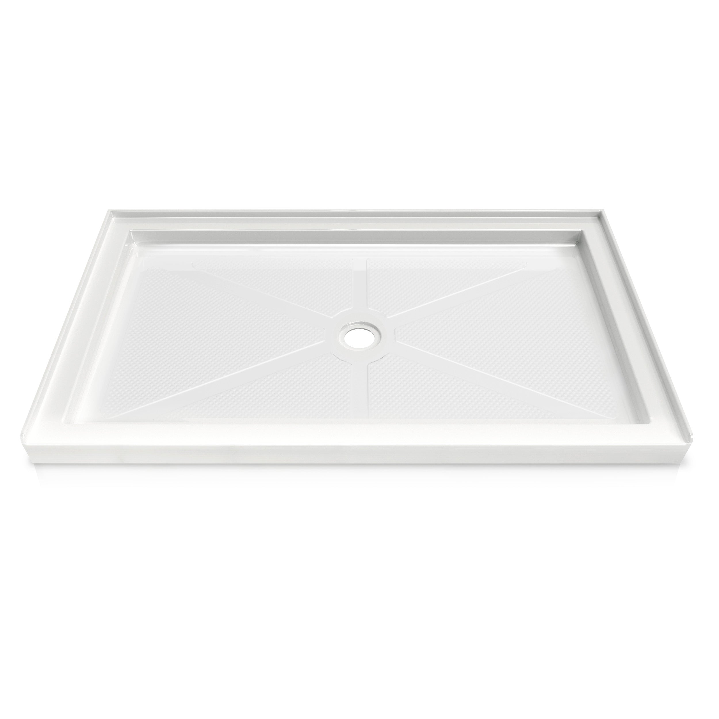 Single Threshold Shower Pan with Center Drain, Non-Slip Texture Acrylic and Fiberglass Shower Base - White