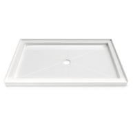 Single Threshold Shower Pan with Center Drain, Non-Slip Texture Acrylic and Fiberglass Shower Base - White