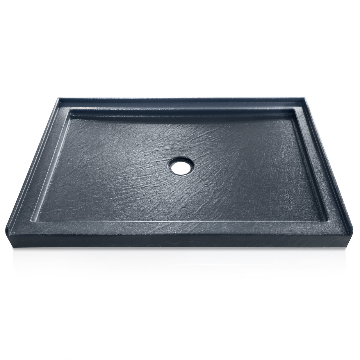 Single Threshold Shower Pan with Center Drain, Non-Slip Texture Acrylic and Fiberglass Shower Base - Slate Gray