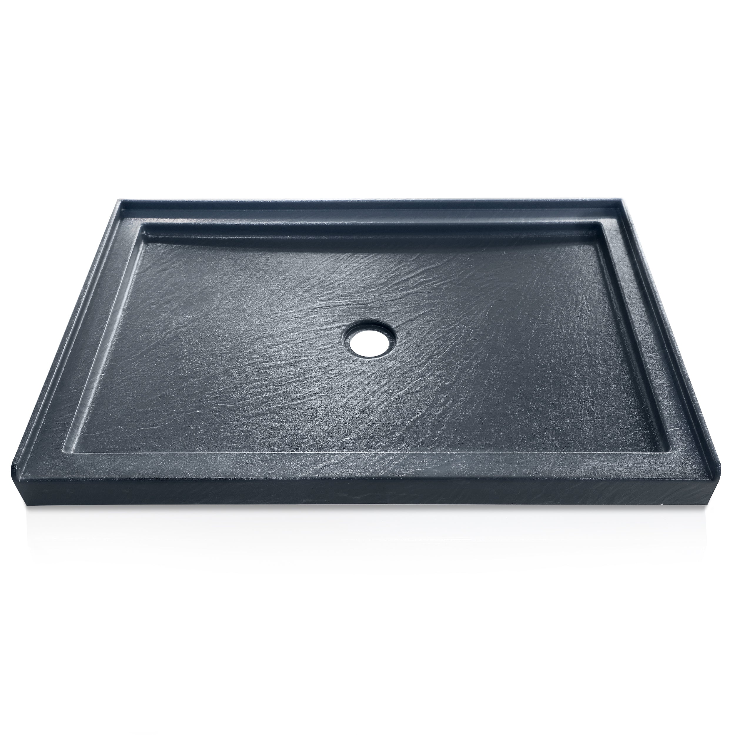 Single Threshold Shower Pan with Center Drain, Non-Slip Texture Acrylic and Fiberglass Shower Base - Slate Gray