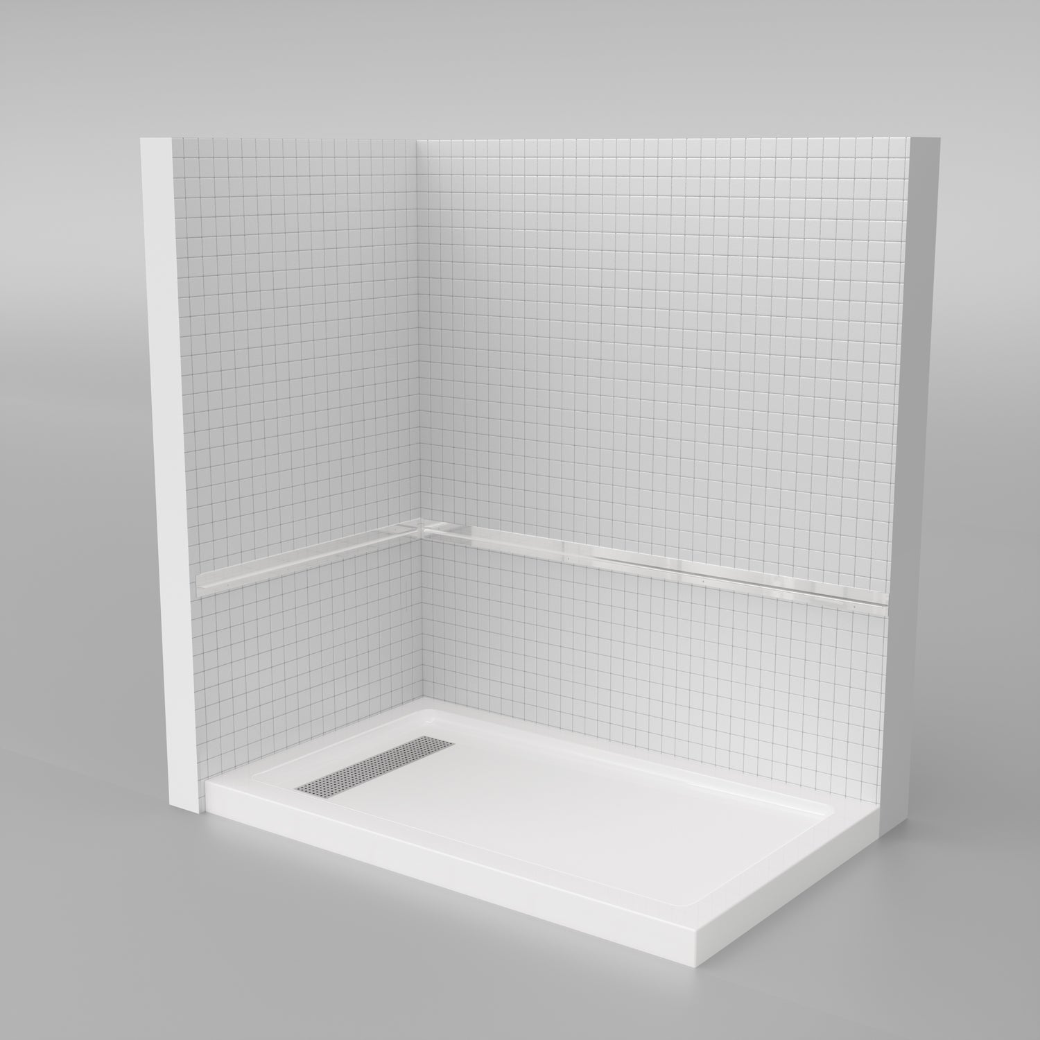 Shower Pan, with Linear Drain Cover and Reversible Drain, Pre-Sloped Acrylic and Fiberglass Shower Base with Removable Flanges, White