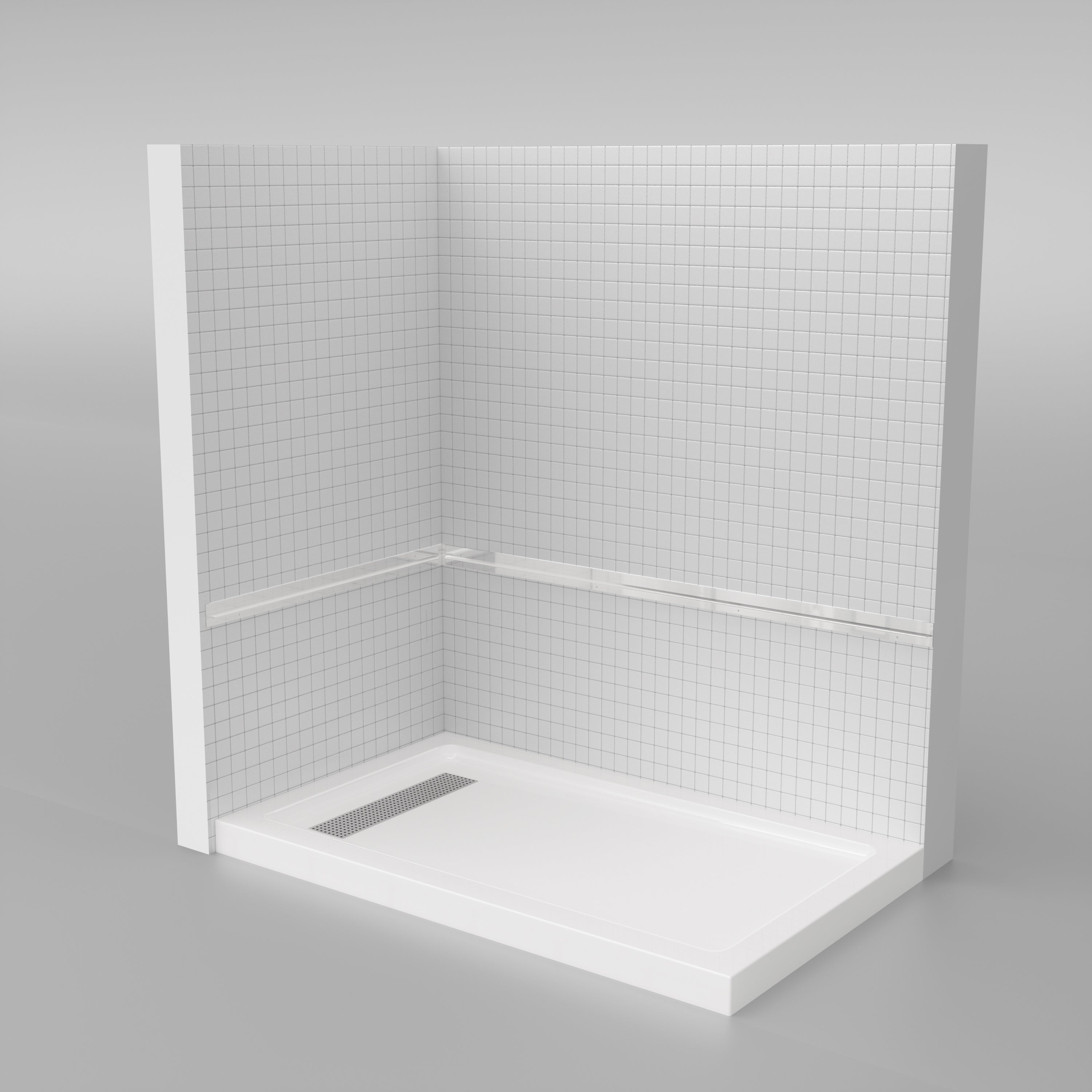 Shower Pan, with Linear Drain Cover and Reversible Drain, Pre-Sloped Acrylic and Fiberglass Shower Base with Removable Flanges, White