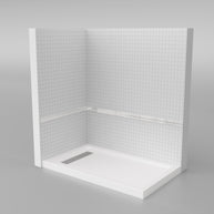 Shower Pan, with Linear Drain Cover and Reversible Drain, Pre-Sloped Acrylic and Fiberglass Shower Base with Removable Flanges, White