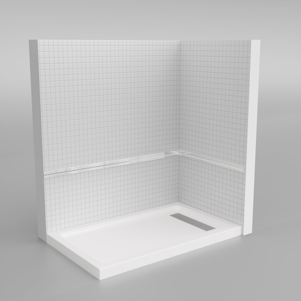 Shower Pan, with Linear Drain Cover and Reversible Drain, Pre-Sloped Acrylic and Fiberglass Shower Base with Removable Flanges, White