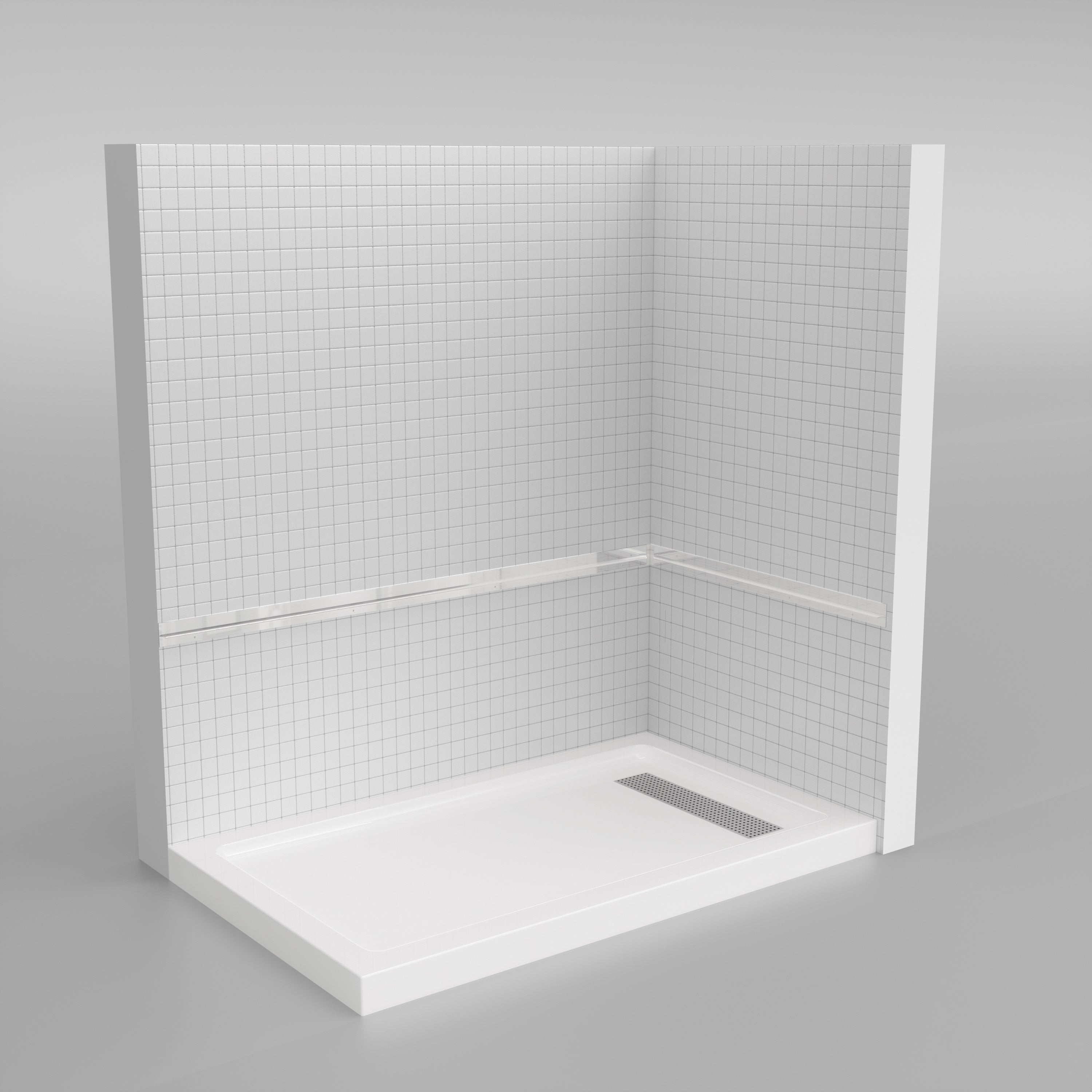Shower Pan, with Linear Drain Cover and Reversible Drain, Pre-Sloped Acrylic and Fiberglass Shower Base with Removable Flanges, White