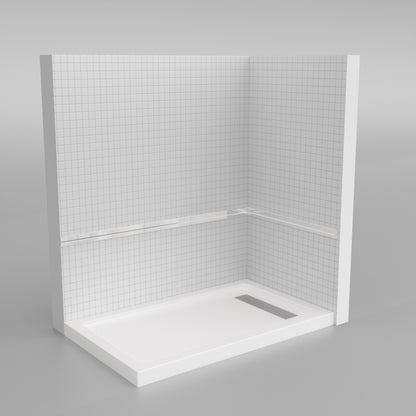 Shower Pan, with Linear Drain Cover and Reversible Drain, Pre-Sloped Acrylic and Fiberglass Shower Base with Removable Flanges, White