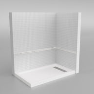 Shower Pan, with Linear Drain Cover and Reversible Drain, Pre-Sloped Acrylic and Fiberglass Shower Base with Removable Flanges, White