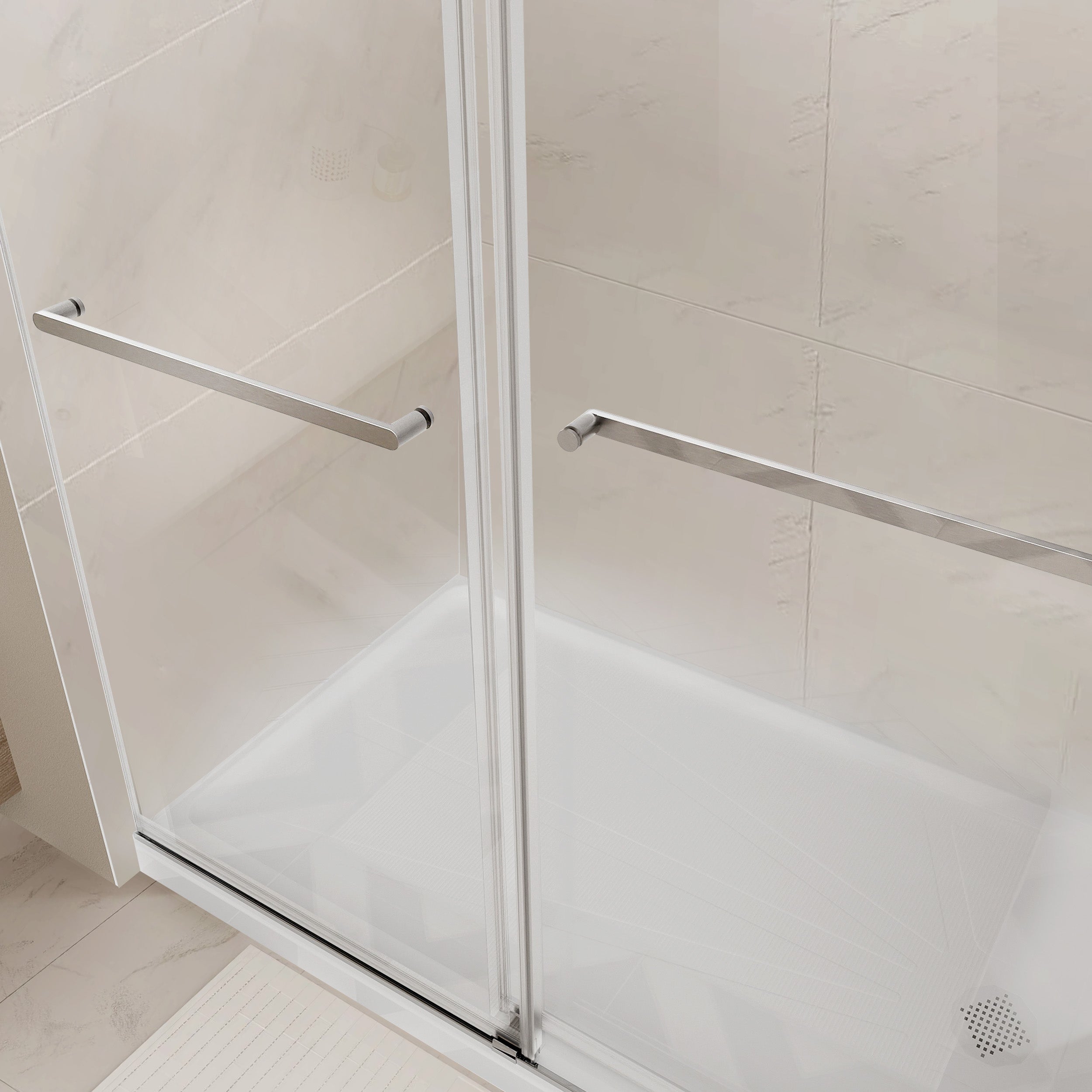 Frameless Double Sliding Shower Door with Soft-Closing, 3/8
