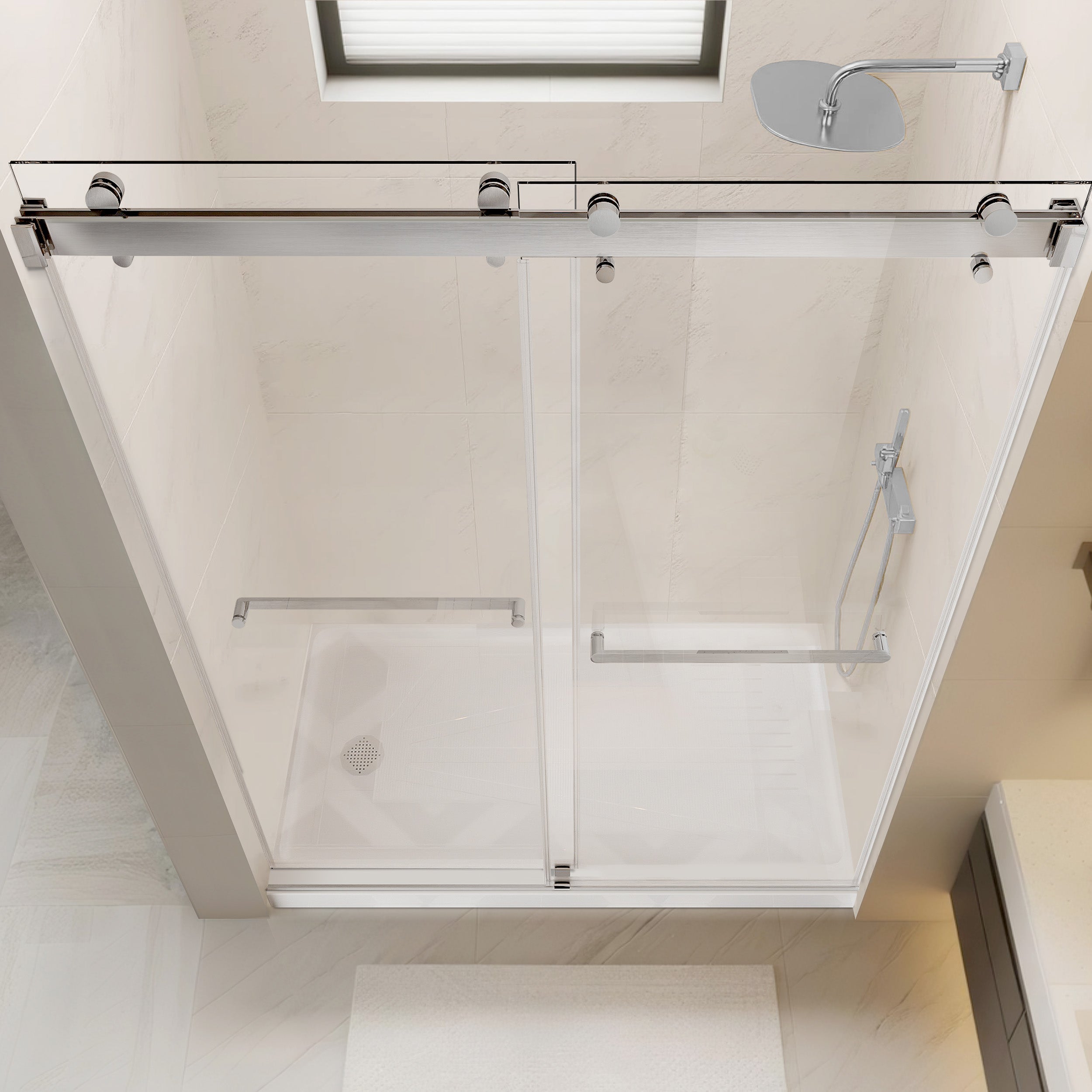 Frameless Double Sliding Shower Door with Soft-Closing, 3/8