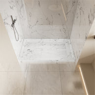 Single Threshold Shower Base with Non-Slip Texture – Left Drain Acrylic and Fiberglass Shower Pan - Carrara White