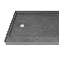 Single Threshold Shower Base – Left Side Drain, Acrylic & Fiberglass Composite, Standard 2” Drain Compatible – Gray Marble Look