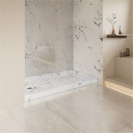 Single Threshold Shower Base with Non-Slip Texture – Left Drain Acrylic and Fiberglass Shower Pan - Carrara White