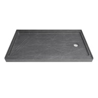Single Threshold Shower Pan with Non-Slip Texture – Right Drain Acrylic and Fiberglass Shower Pan - Gray Marble Look