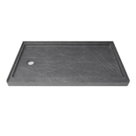 Single Threshold Shower Base – Left Side Drain, Acrylic & Fiberglass Composite, Standard 2” Drain Compatible – Gray Marble Look