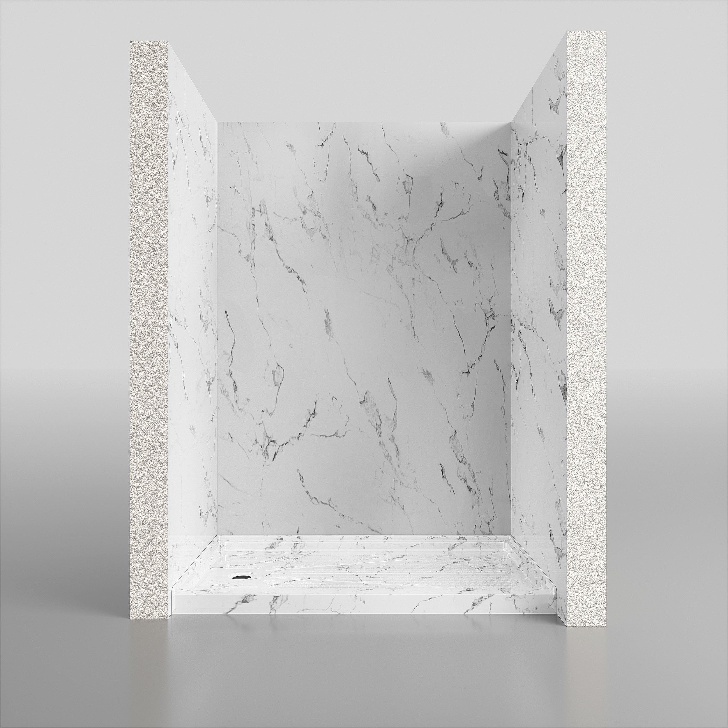 Single Threshold Shower Pan – Right Side Drain, Acrylic & Fiberglass Composite, Standard 2” Drain Compatible – Carrara White