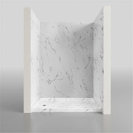 Single Threshold Shower Pan – Right Side Drain, Acrylic & Fiberglass Composite, Standard 2” Drain Compatible – Carrara White