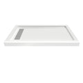 Shower Pan, with Linear Drain Cover and Reversible Drain, Pre-Sloped Acrylic and Fiberglass Shower Base with Removable Flanges, White