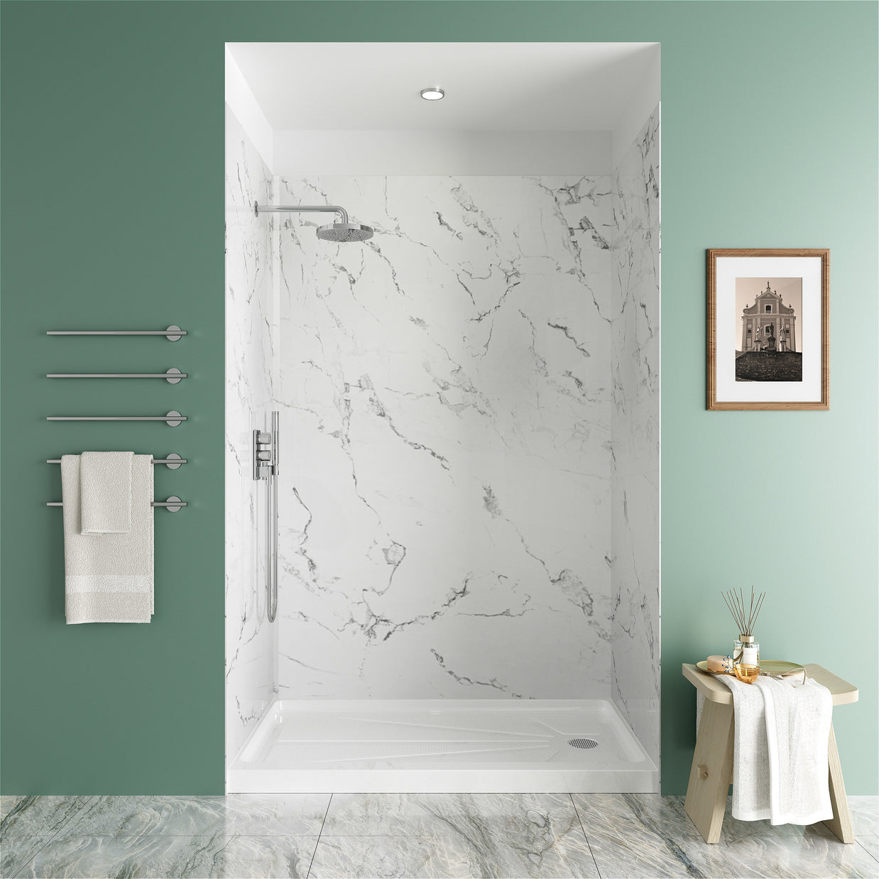 Jazz White Matte Acrylic Shower Wall Panels – 0.11in Thick, Includes Corner & Edge Trim, Waterproof & Low-Maintenance Bathroom Upgrade