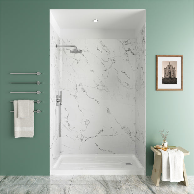 Jazz White Matte Acrylic Shower Wall Panels – 0.11in Thick, Includes Corner & Edge Trim, Waterproof & Low-Maintenance Bathroom Upgrade