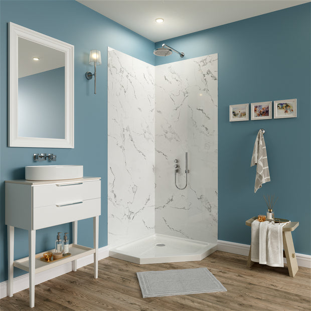 Jazz White Matte Acrylic Shower Wall Panels – 0.11in Thick, Includes Corner & Edge Trim, Waterproof & Low-Maintenance Bathroom Upgrade