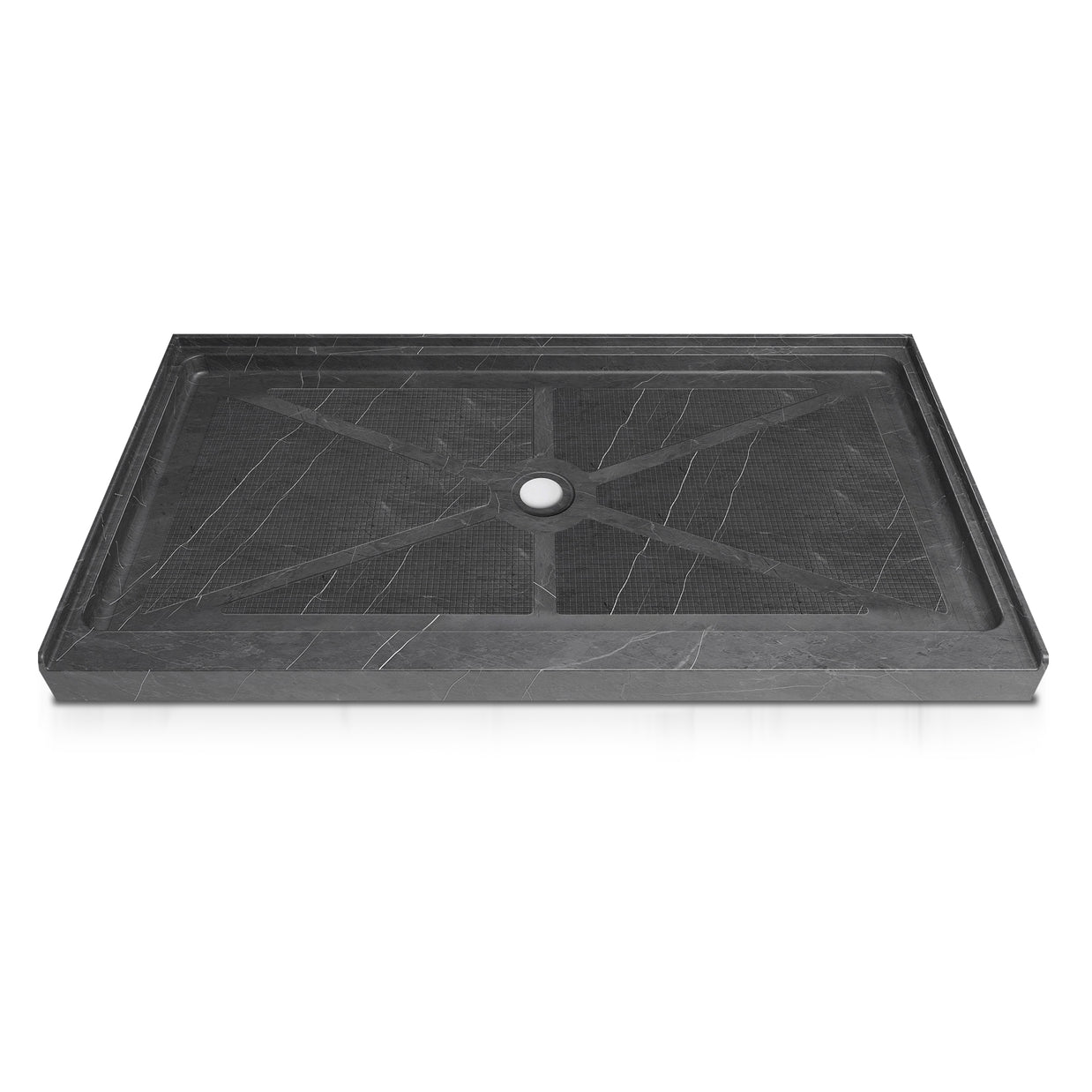Single Threshold Shower Pan with Center Drain, Non-Slip Texture Acrylic and Fiberglass Shower Base - Gray Marble