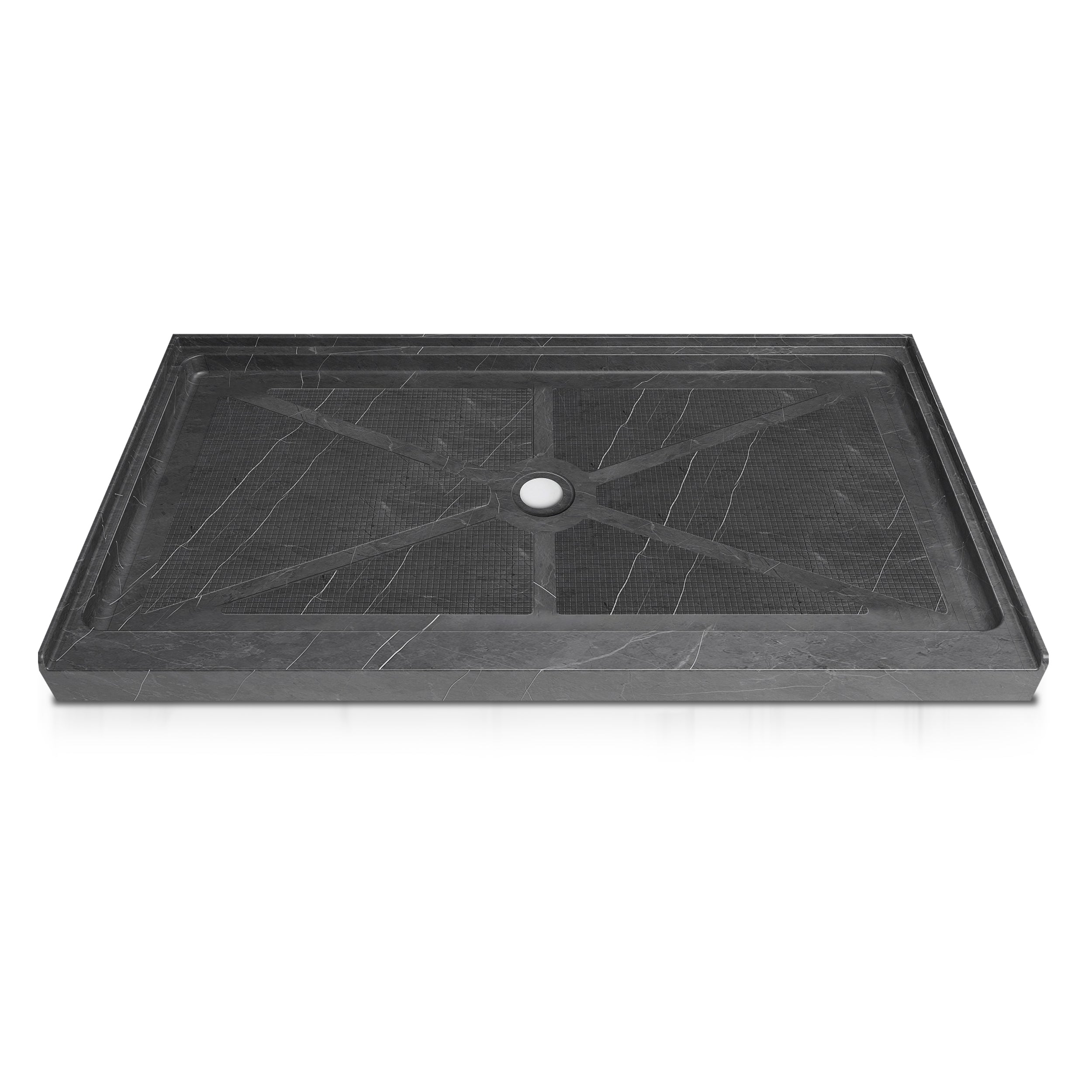 Single Threshold Shower Pan with Center Drain, Non-Slip Texture Acrylic and Fiberglass Shower Base - Gray Marble