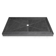 Single Threshold Shower Pan with Center Drain, Non-Slip Texture Acrylic and Fiberglass Shower Base - Gray Marble