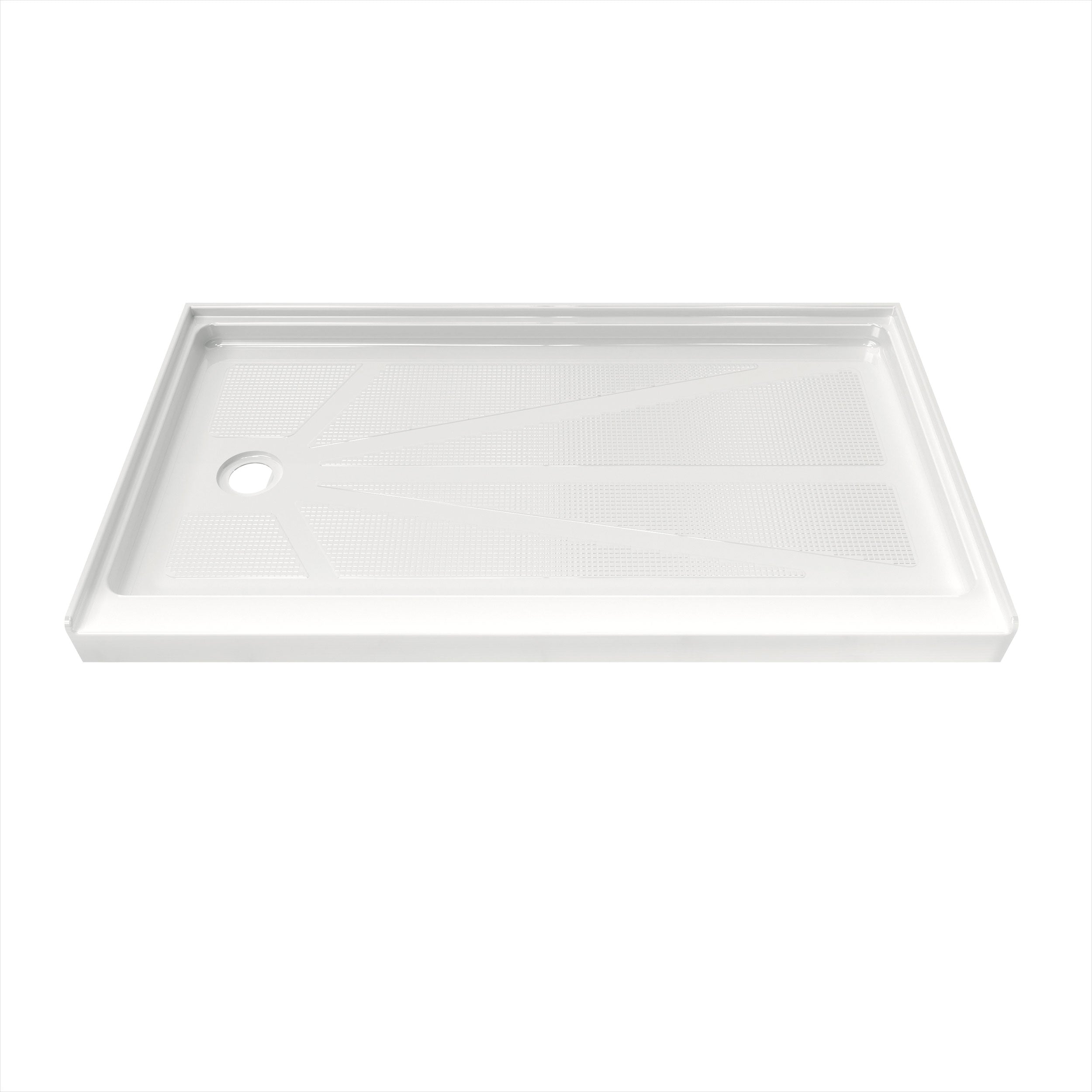 Single Threshold Shower Pan – Left Side Drain, Acrylic & Fiberglass Composite, Standard 2” Drain Compatible – White