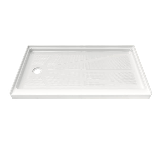 Single Threshold Shower Pan – Left Side Drain, Acrylic & Fiberglass Composite, Standard 2” Drain Compatible – White