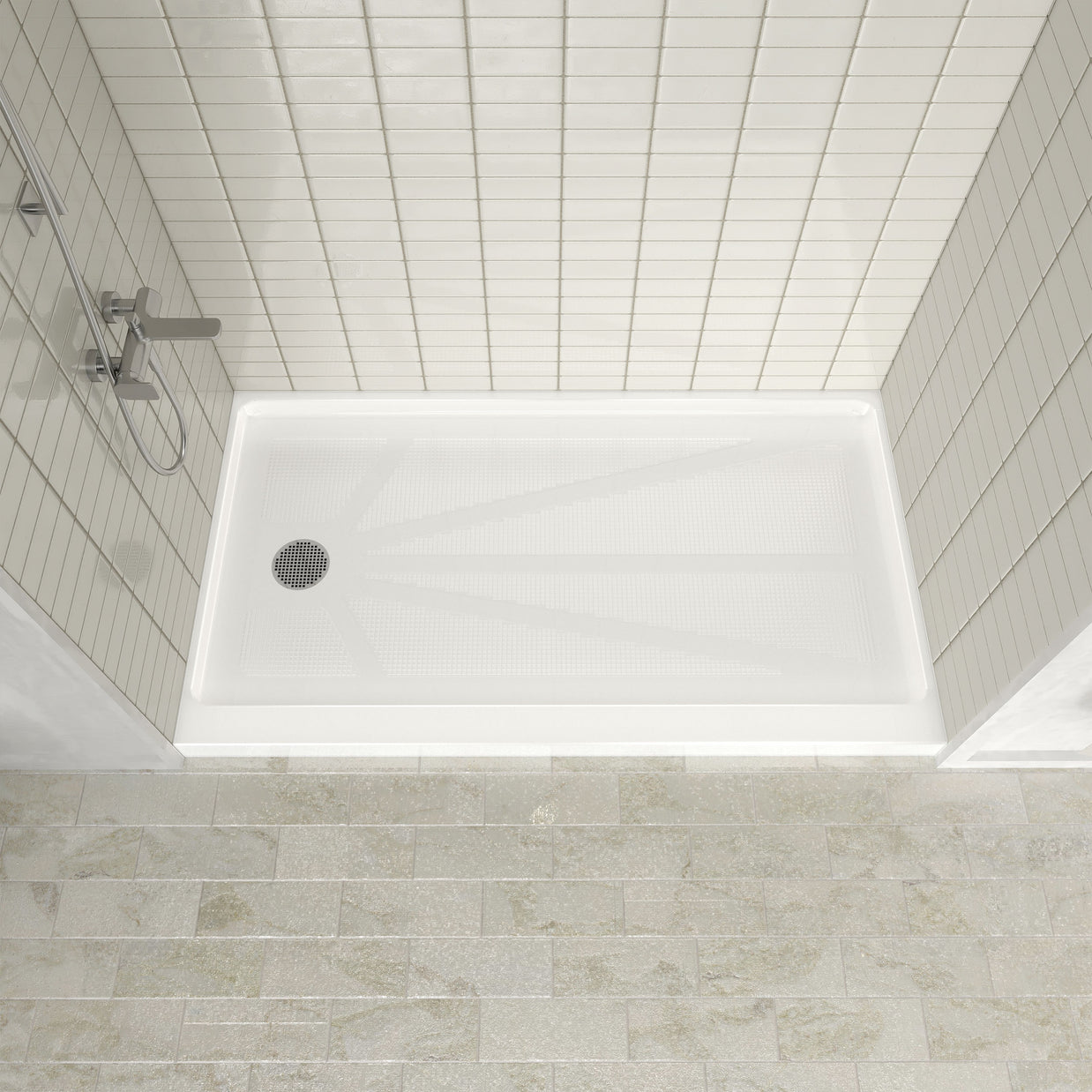 Single Threshold Shower Pan – Left Side Drain, Acrylic & Fiberglass Composite, Standard 2” Drain Compatible – White
