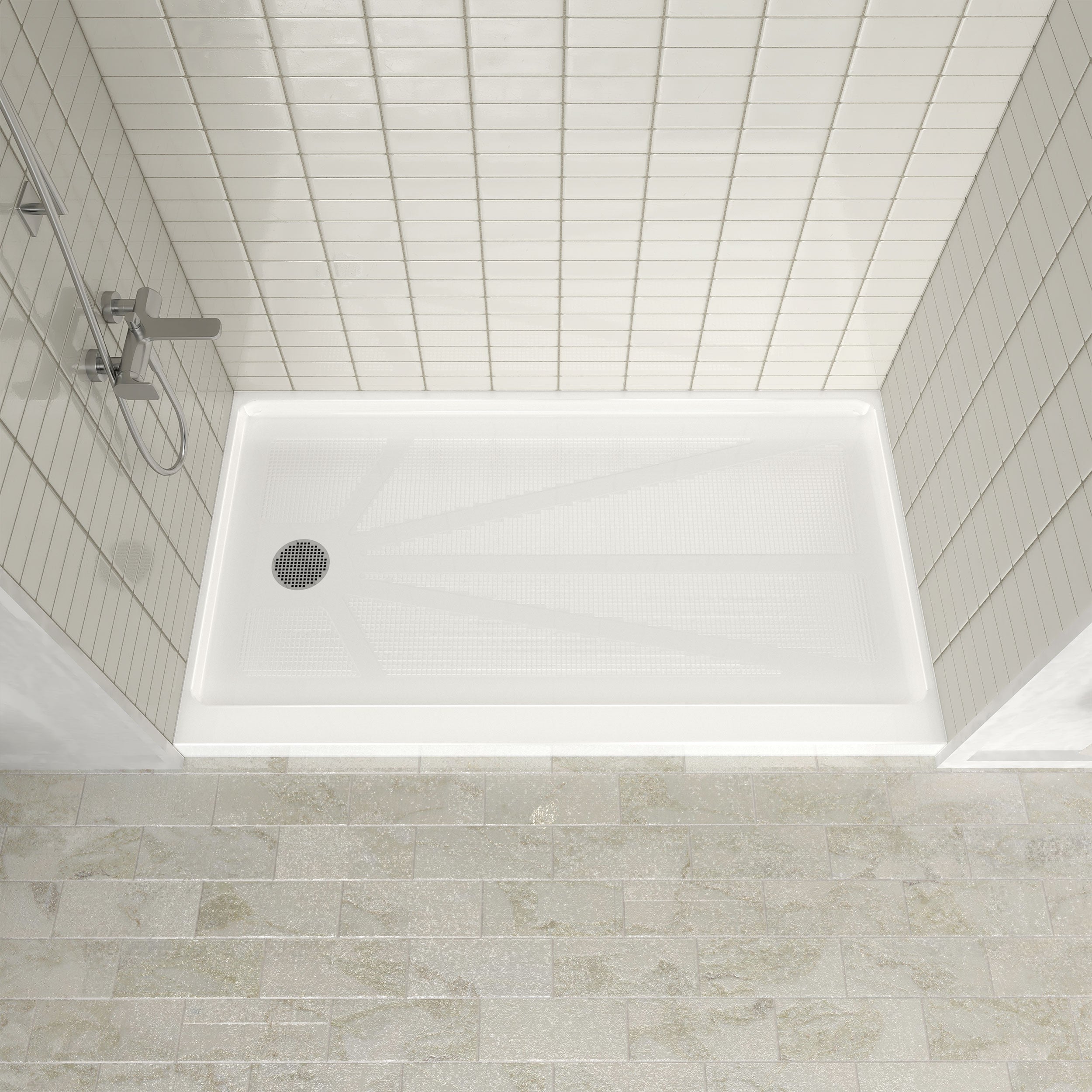 Single Threshold Shower Pan – Left Side Drain, Acrylic & Fiberglass Composite, Standard 2” Drain Compatible – White