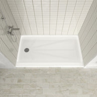 Single Threshold Shower Pan – Left Side Drain, Acrylic & Fiberglass Composite, Standard 2” Drain Compatible – White