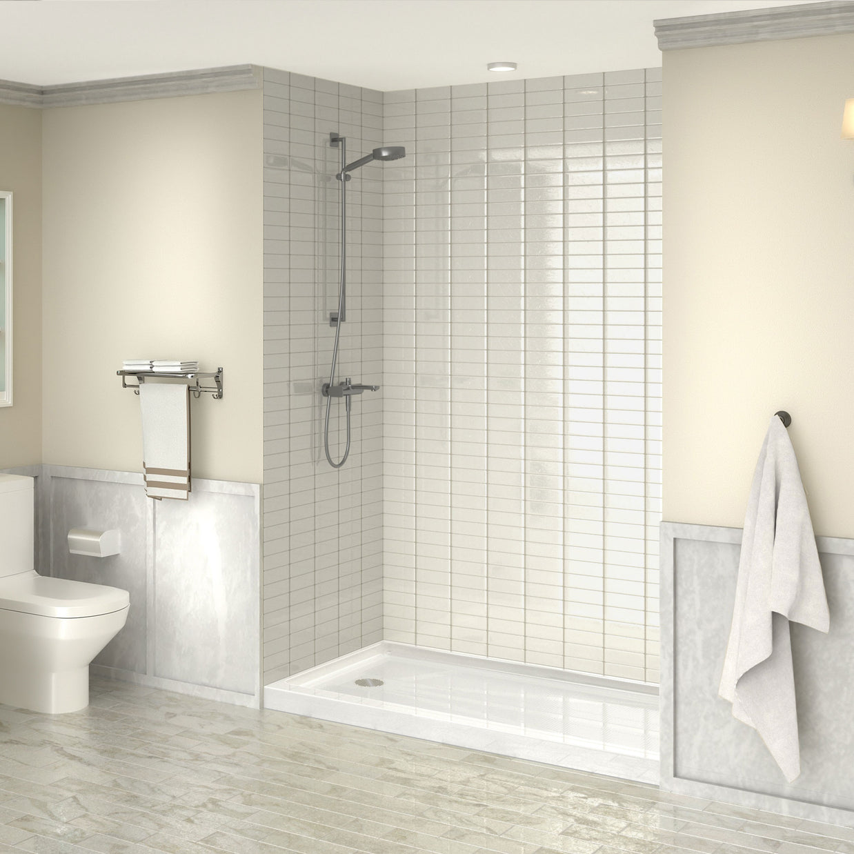Single Threshold Shower Pan – Left Side Drain, Acrylic & Fiberglass Composite, Standard 2” Drain Compatible – White