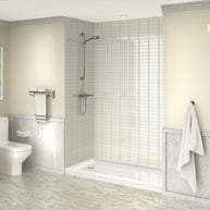 Single Threshold Shower Pan – Left Side Drain, Acrylic & Fiberglass Composite, Standard 2” Drain Compatible – White