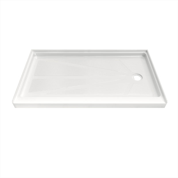Single Threshold Shower Pan – Right Side Drain, Acrylic & Fiberglass Composite, Standard 2” Drain Compatible – White