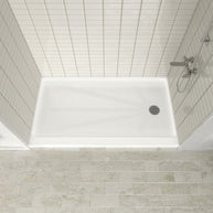 Single Threshold Shower Pan – Right Side Drain, Acrylic & Fiberglass Composite, Standard 2” Drain Compatible – White