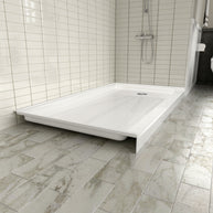 Single Threshold Shower Pan – Right Side Drain, Acrylic & Fiberglass Composite, Standard 2” Drain Compatible – White