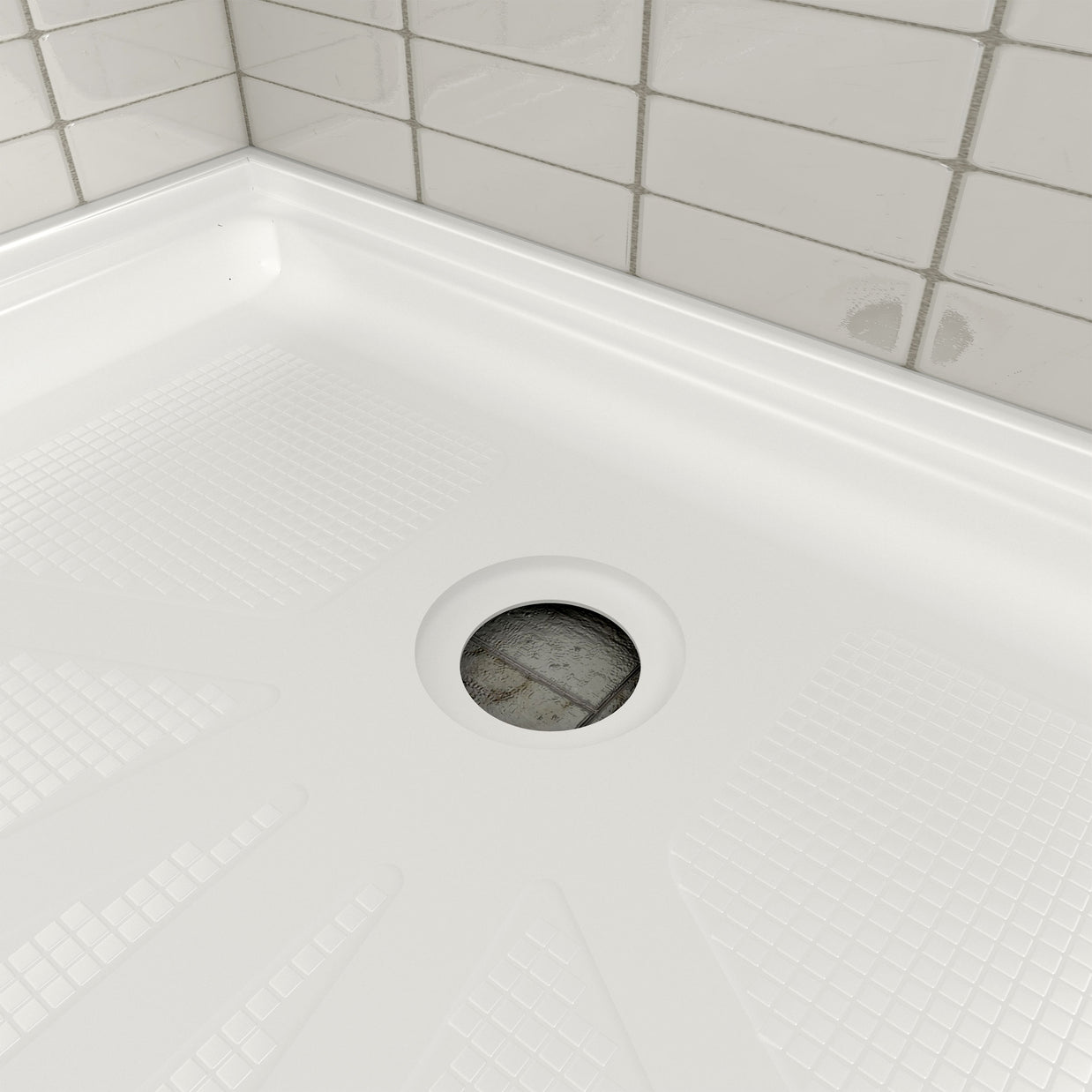 Single Threshold Shower Pan – Right Side Drain, Acrylic & Fiberglass Composite, Standard 2” Drain Compatible – White