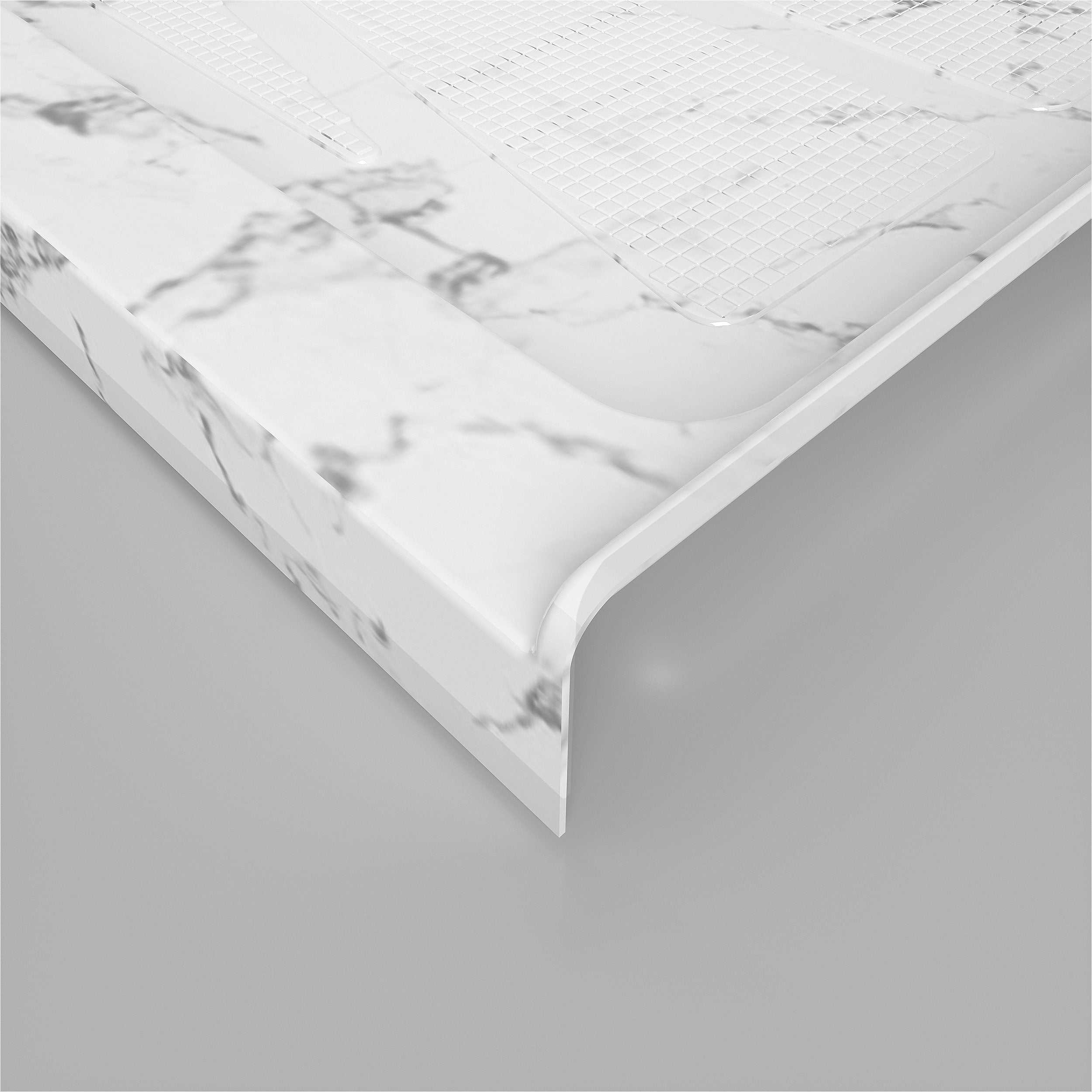 Single Threshold Shower Pan – Right Side Drain, Acrylic & Fiberglass Composite, Standard 2” Drain Compatible – Carrara White