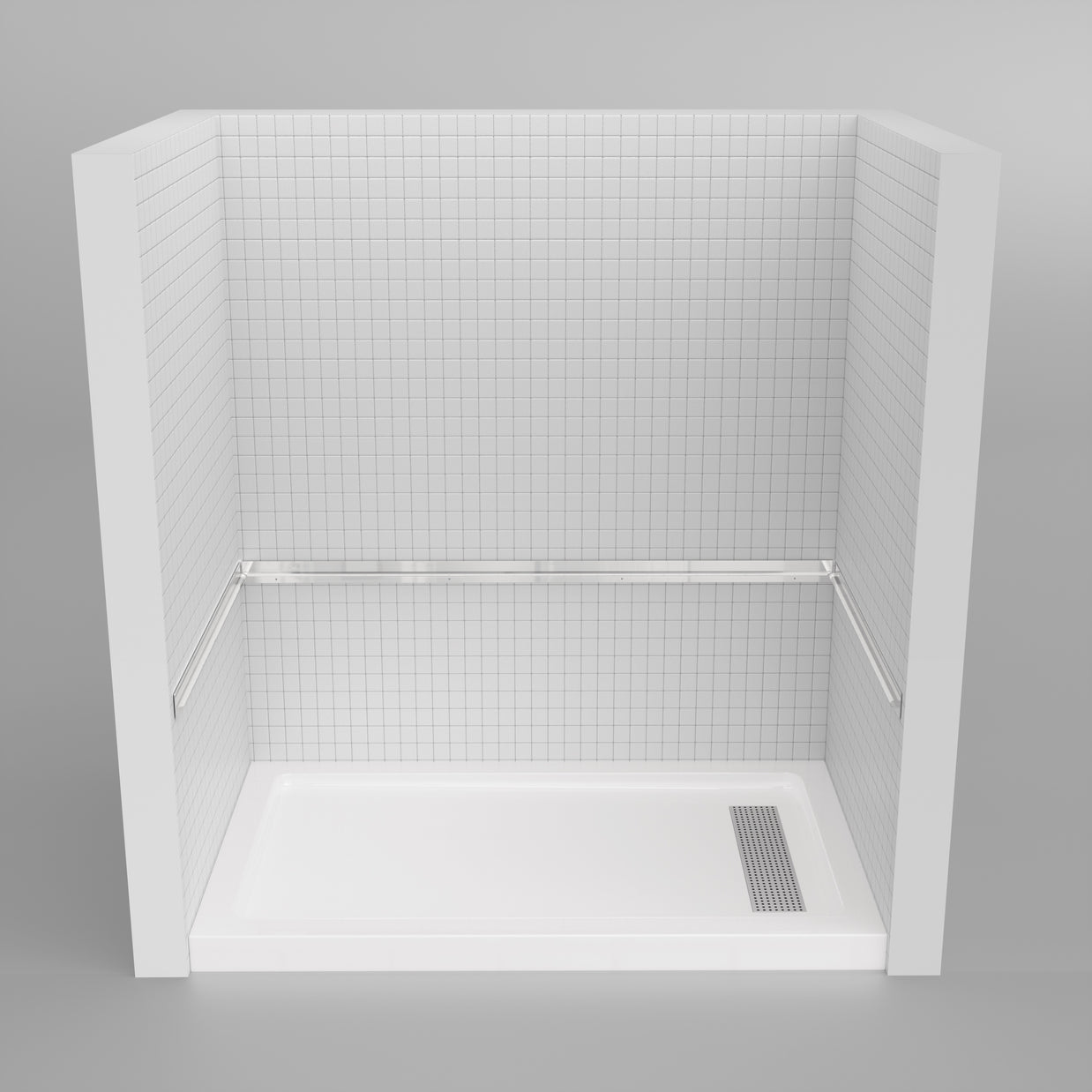 Shower Pan, with Linear Drain Cover and Reversible Drain, Pre-Sloped Acrylic and Fiberglass Shower Base with Removable Flanges, White