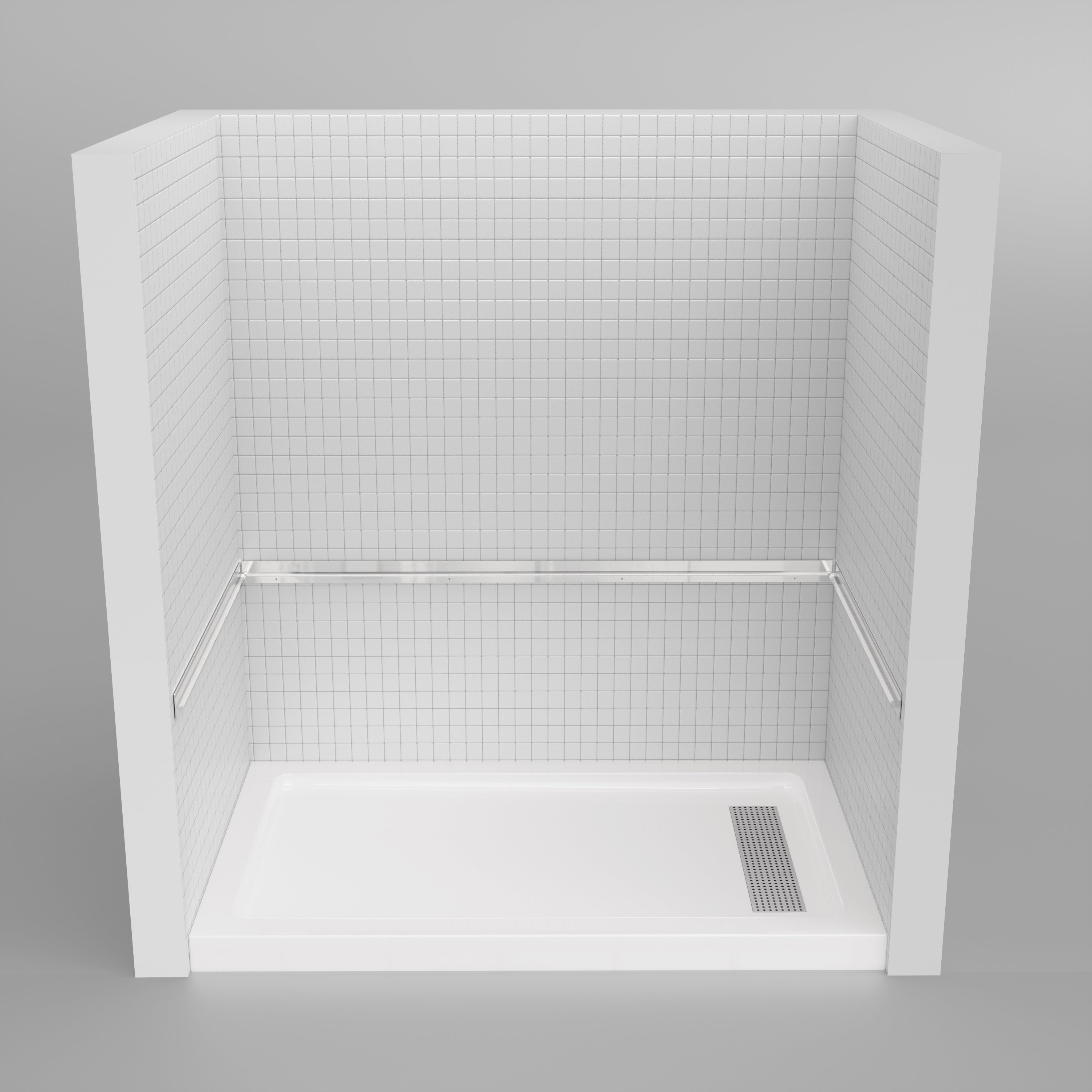 Shower Pan, with Linear Drain Cover and Reversible Drain, Pre-Sloped Acrylic and Fiberglass Shower Base with Removable Flanges, White