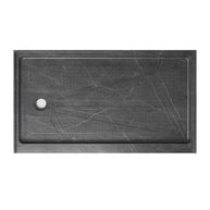 Single Threshold Shower Base – Left Side Drain, Acrylic & Fiberglass Composite, Standard 2” Drain Compatible – Gray Marble Look
