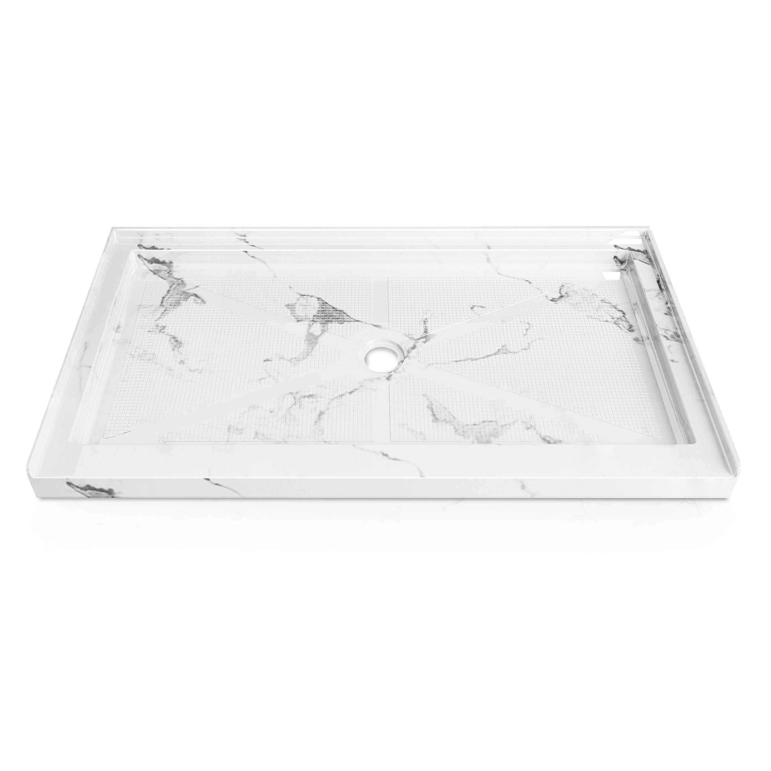 Single Threshold Shower Base with Center Drain, Non-Slip Texture Acrylic and Fiberglass Shower Pan - Slate Gray