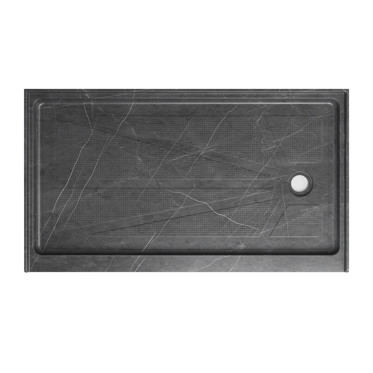 Single Threshold Shower Pan with Non-Slip Texture – Right Drain Acrylic and Fiberglass Shower Pan - Gray Marble Look