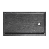 Single Threshold Shower Pan with Non-Slip Texture – Right Drain Acrylic and Fiberglass Shower Pan - Gray Marble Look