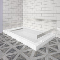 Shower Pan, with Linear Drain Cover and Reversible Drain, Pre-Sloped Acrylic and Fiberglass Shower Base with Removable Flanges, White